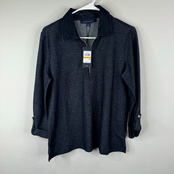 Tommy Hilfiger Tops - Tommy Hifiger Top‎ Womnes S Blue/Chambray 3/4 Sleeve Quarter Zip Collar NWT